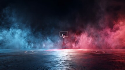 basketball hoop with neon smoke background