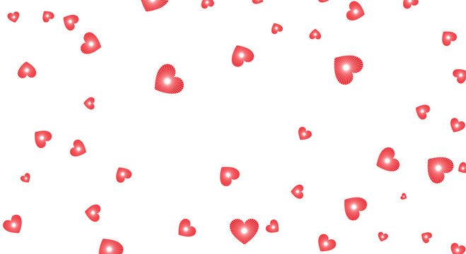 Romantic falling red heart confetti on white background. Minimalist flat vector illustration pattern for Valentine's Day, wedding celebrations, love themes, and decorative wallpaper design.