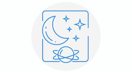 Celestial objects in a square frame line art illustration.