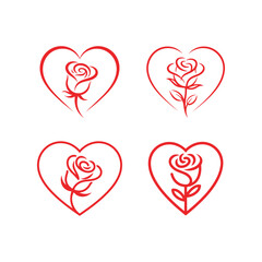 Heart Rose Line Art Icon Set