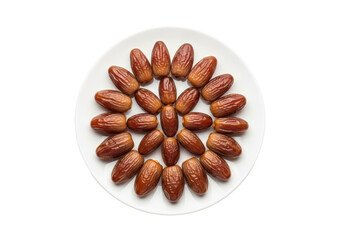 circular almonds arrangement on white plate top view