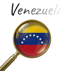 Venezuela flag in a golden magnifying glass with country name text Isolated on transparent background
