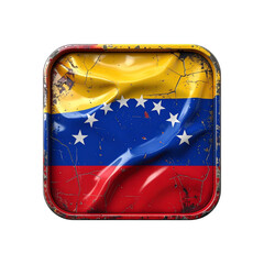 Wavy Venezuela flag in a distressed rustic square frame Isolated on transparent background