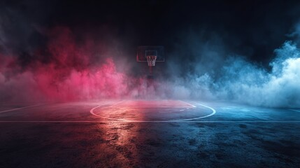 basketball hoop with neon smoke background
