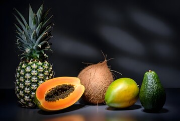 exotic fruits on black background