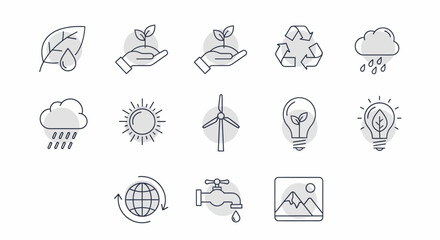 Set of Hand-Drawn Eco-Friendly and Environmental Conservation Icons.