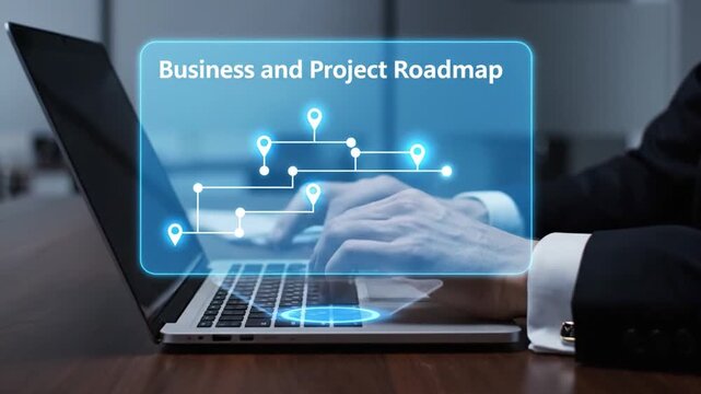 Creating a roadmap for business projects using a virtual screen and computer