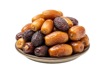 assorted dried dates on ceramic plate, close-up