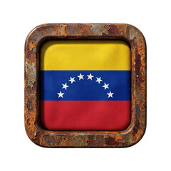 Venezuela flag in a rustic metal frame Isolated on transparent background