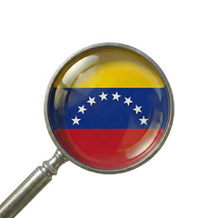Venezuela flag magnified within a round glass lens Isolated on transparent background