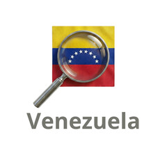 Venezuela flag with magnifying glass and country name text Isolated on transparent background