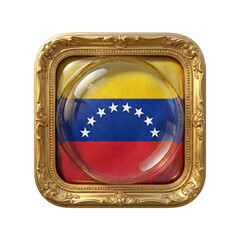 Venezuela flag in an elegant golden ornate square frame Isolated on transparent background