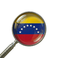 Venezuela flag within a silver-handled magnifying glass Isolated on transparent background