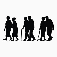 Silhouettes of elderly couples walking