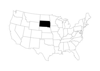 Fototapeta premium South Dakota (SD) State Location Map - Vector A4 Locator Highlight - Black State on Continental US Outline - Transparent Background SVG for Business & Education