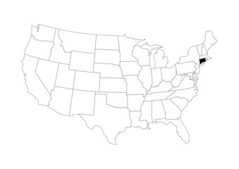 Fototapeta premium Connecticut (CT) State Location Map - Vector A4 Locator Highlight - Black State on Continental US Outline - Transparent Background SVG for Business & Education