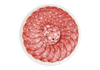 salami rosette on white plate circular charcuterie display