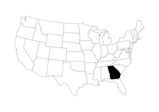 Georgia (GA) State Location Map - Vector A4 Locator Highlight - Black State on Continental US Outline - Transparent Background SVG for Business & Education
