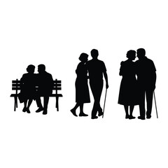Silhouettes of elderly couples