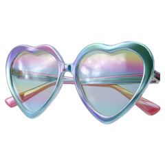 Heart-shaped glasses with holographic and chrome accents in retro style 
