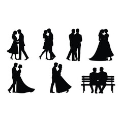 Silhouettes of couples in various poses