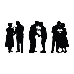 Silhouettes of couples expressing love