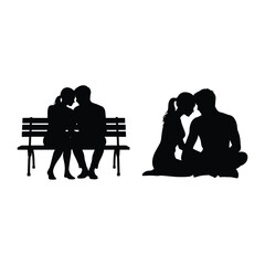 Silhouettes of couples on a bench and ground