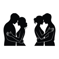 Silhouettes of loving couples