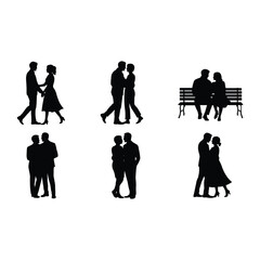 Silhouettes of couples in various intimate moments