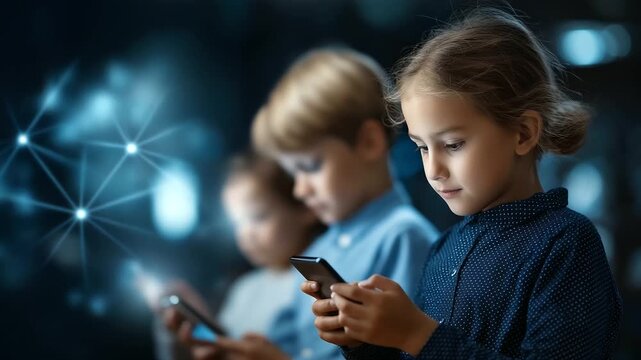 Digital age youngsters development and online influence concept defocused technology background modern childhood scene screen interaction moment contemporary learning