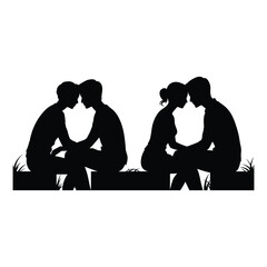Silhouettes of couples in intimate conversation