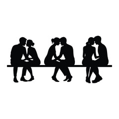 Silhouettes of couples on a bench