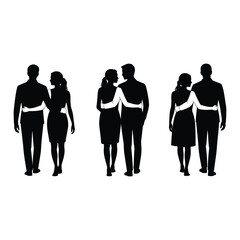 Silhouettes of couples walking together