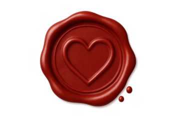 Red wax seal heart shape transparent background