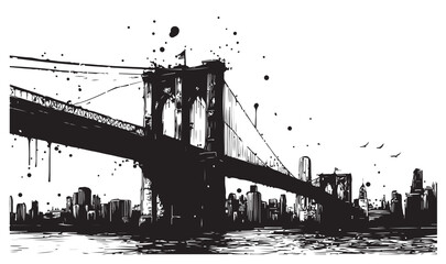 New York, USA. Brooklyn bridge, Travel sketch	
