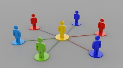 Network of people connected in a colorful diagram on a neutral gray background