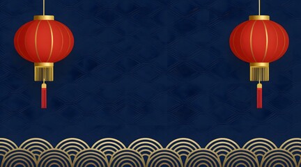 Elegant chinese new year background with lanterns and oriental pattern design for decorations