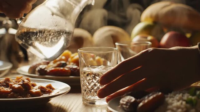 Celebrating Ramadhan with family and friends over a lavish feast on a wooden table