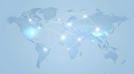 Digital world map illustration with glowing network connection lines