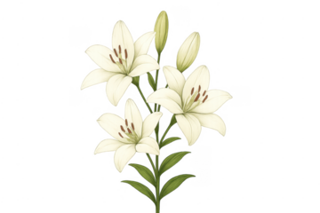 Lily flower branch blooming botanical illustration on transparent background