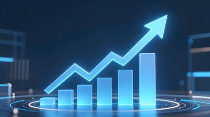 Abstract ascending graph with arrow shows growth on a digital platform