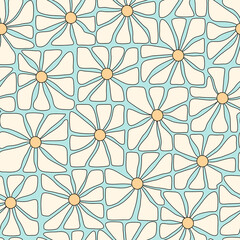 1970s daisy chamomile flowers. Beautiful floral seamless pattern