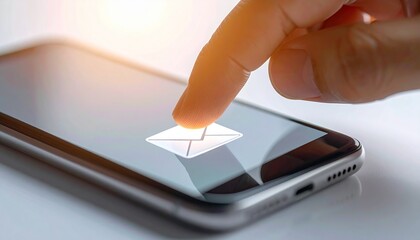 Finger pressing email icon on smartphone screen