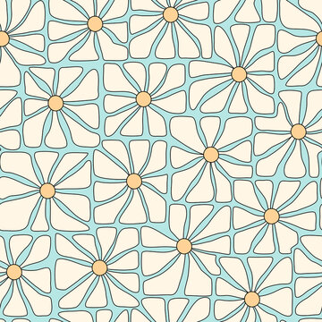 1970s daisy chamomile flowers. Beautiful floral seamless pattern