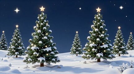 Obraz premium Enchanting christmas trees sparkle with lights in a snowy winter landscape