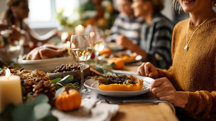 Thanksgiving conceptual photo banner harvest feast family gathering celebration autumn display holiday meal moment seasonal festivity visualization defocused table