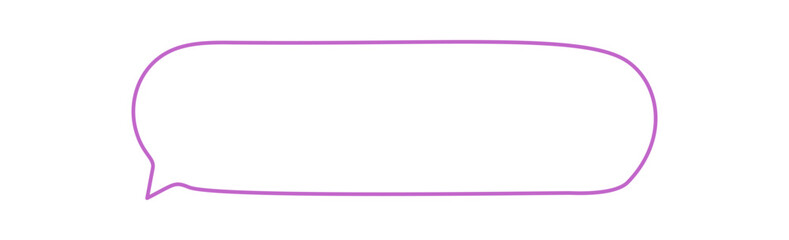 Fototapeta premium Hand drawn organic chat bubble outline and message frame in purple. Conversation textbox as a rectangle form with talk, speech and comment element, perfect for communication circle creative post.