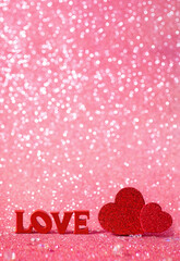 Red Love Hearts and Love Letter on Glitter Background. Valentines Day concept symbolizes love, passion, romance, and celebration, Perfect for holiday designs, greeting cards, and advertising.