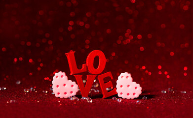 Pink Love Hearts and Love Letter on Glitter Background. Valentines Day concept symbolizes love, passion, romance, and celebration, Perfect for holiday designs, greeting cards, and advertising.