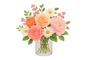 Floral bouquet with roses peonies and daisies in vase